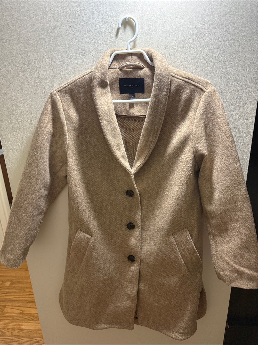 Banana Republic Women's Camel/Tan Wool-Blend Shawl Collar Pea Coat